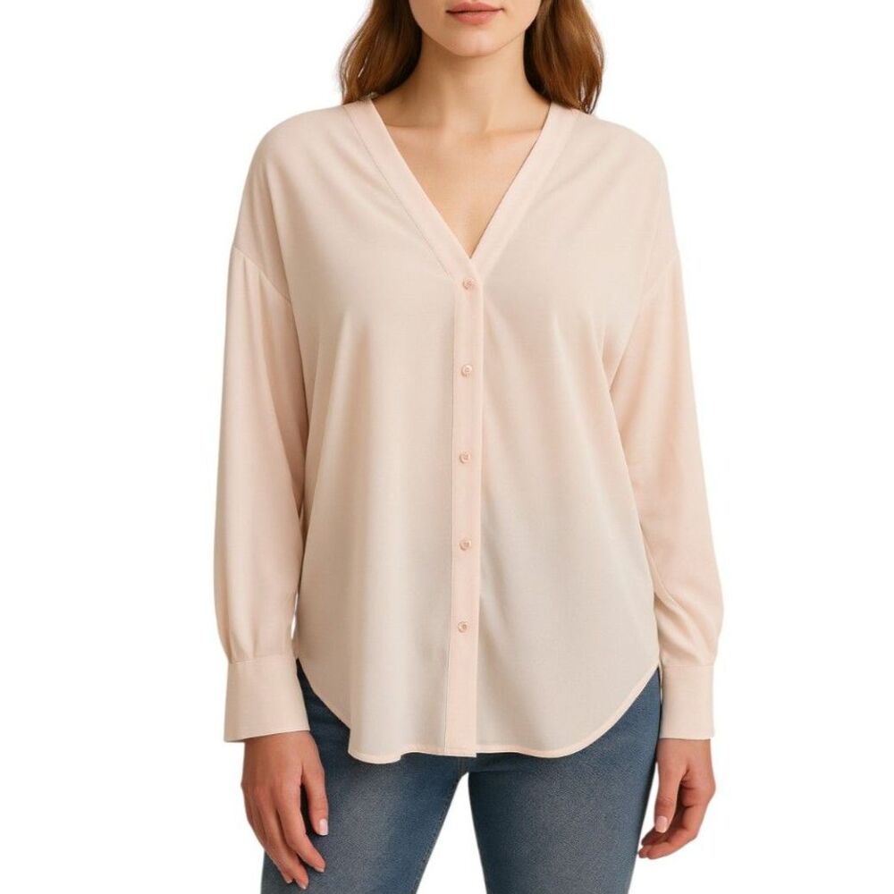 ReneeC Women’s Button-Down Blouse with Lace-Up Back | Size Small
